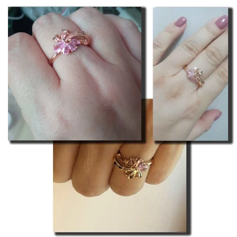Pink Flower Ring - Rose Gold