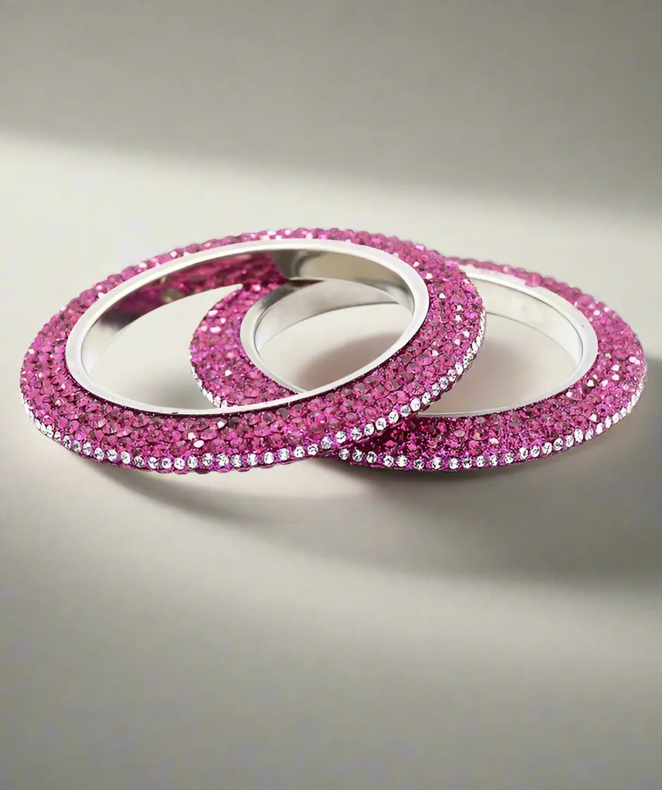 Pink Ornate Crystal Bangle Set