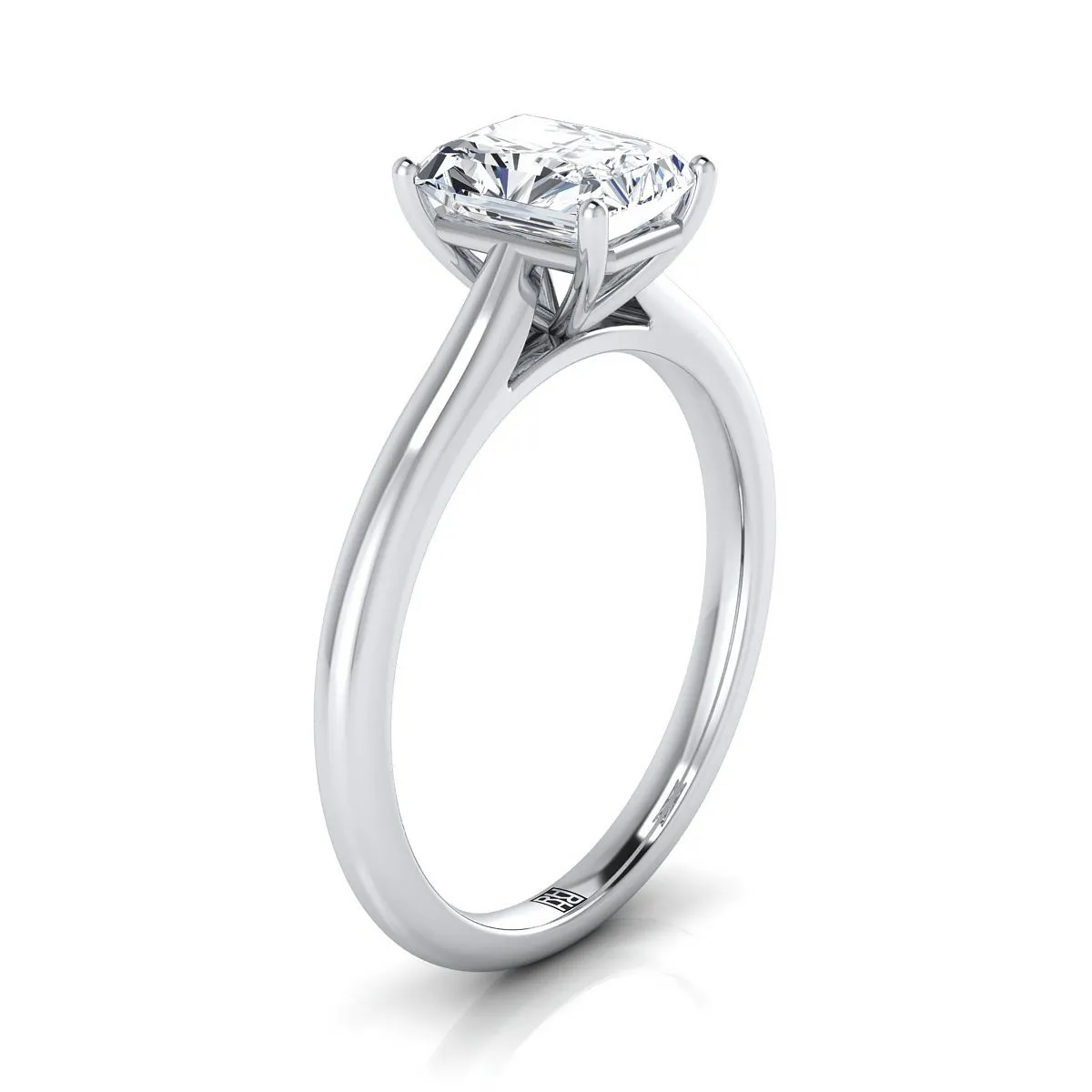 Platinum Radiant Cut Center  Pinched Comfort Fit Claw Prong Solitaire Engagement Ring