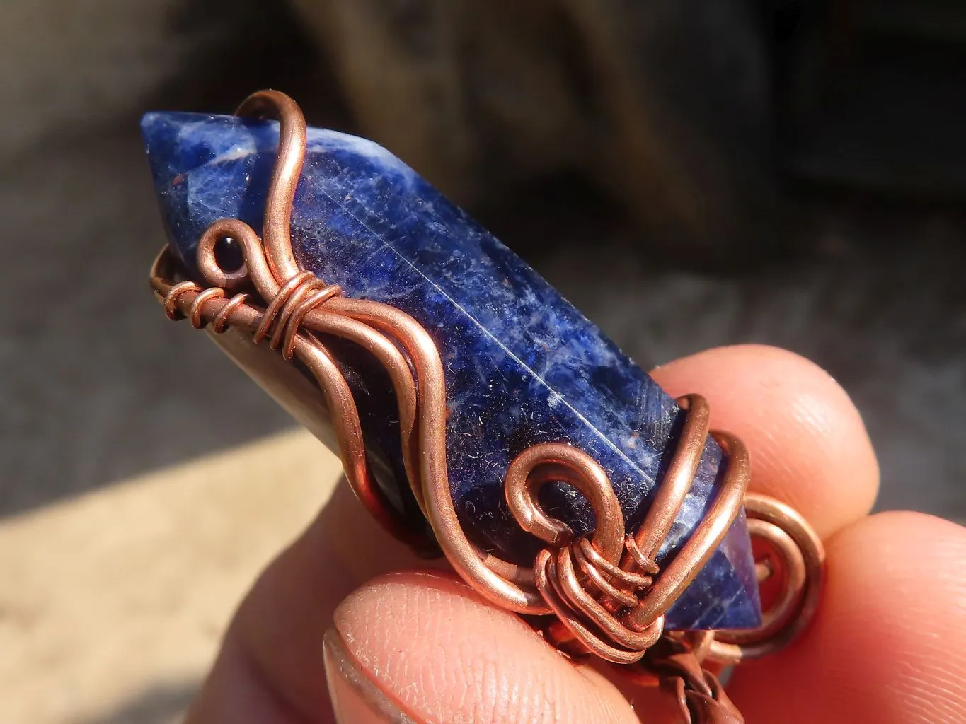 Polished  Copper Wire Wrapped Sodalite Pendants x 6 From Namibia