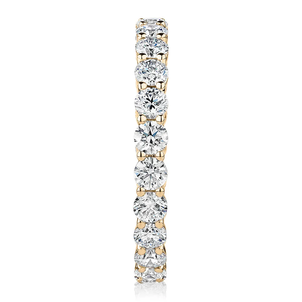 Premium Laboratory Created Diamond, 1.86 carat TW round brilliant all-rounder wedding or eternity band in 18 carat yellow gold