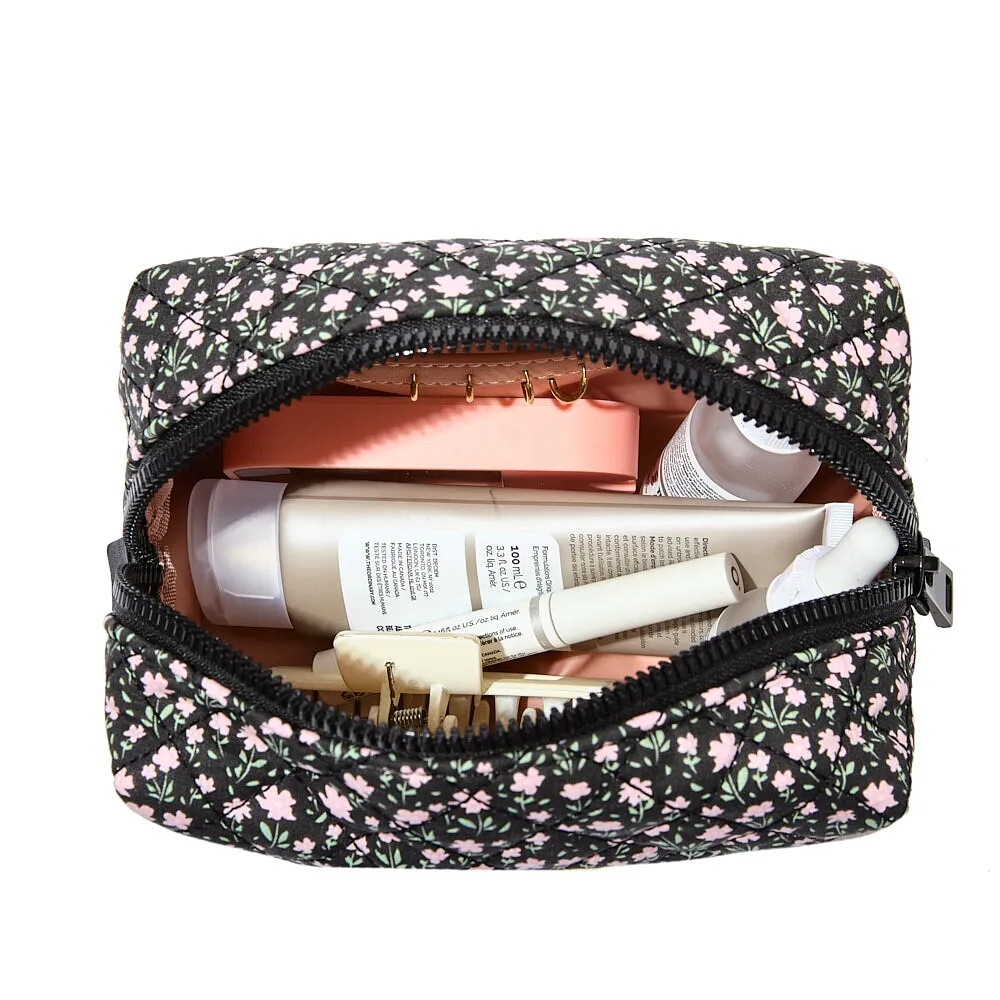 Quilted cosmetic case Black Floral