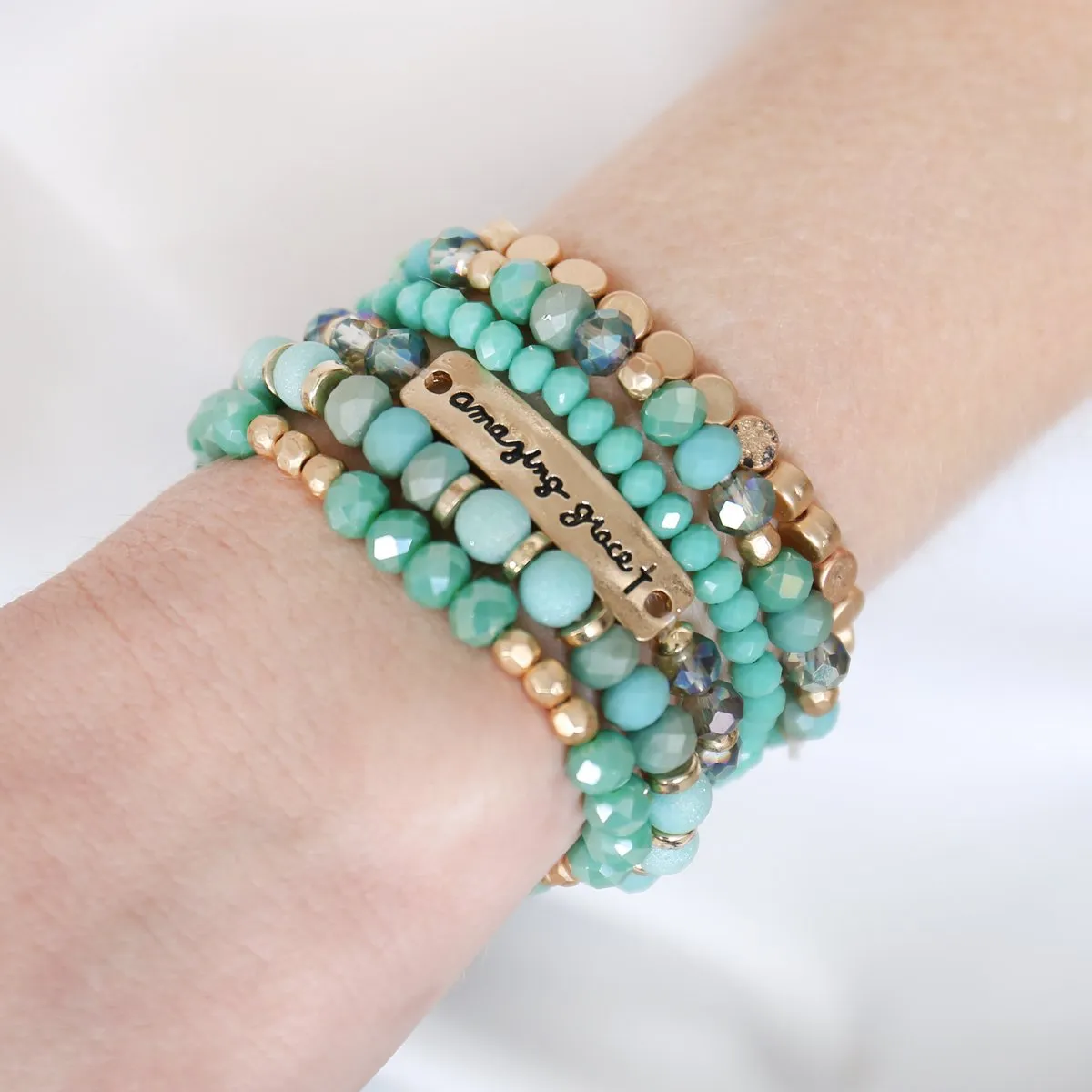 "Amazing Grace" Charm Mixed Beads Bracelet