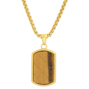 ROBUST Mens 18K Gold IP Stainless Steel and Tigers Eye Dog Pendant Necklace with 20 inch Round Box Chain