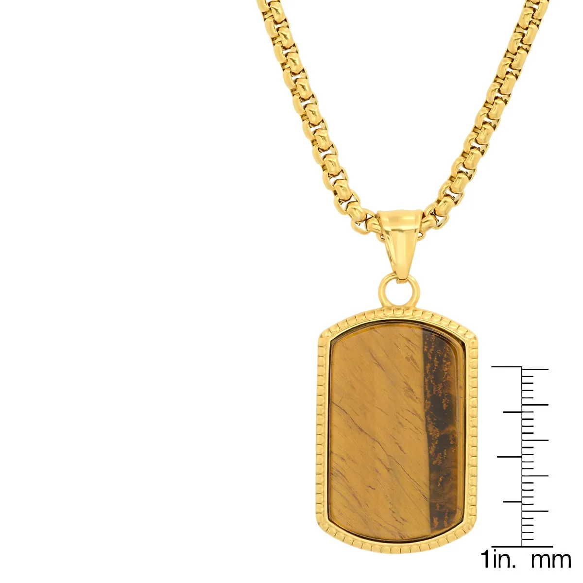 ROBUST Mens 18K Gold IP Stainless Steel and Tigers Eye Dog Pendant Necklace with 20 inch Round Box Chain