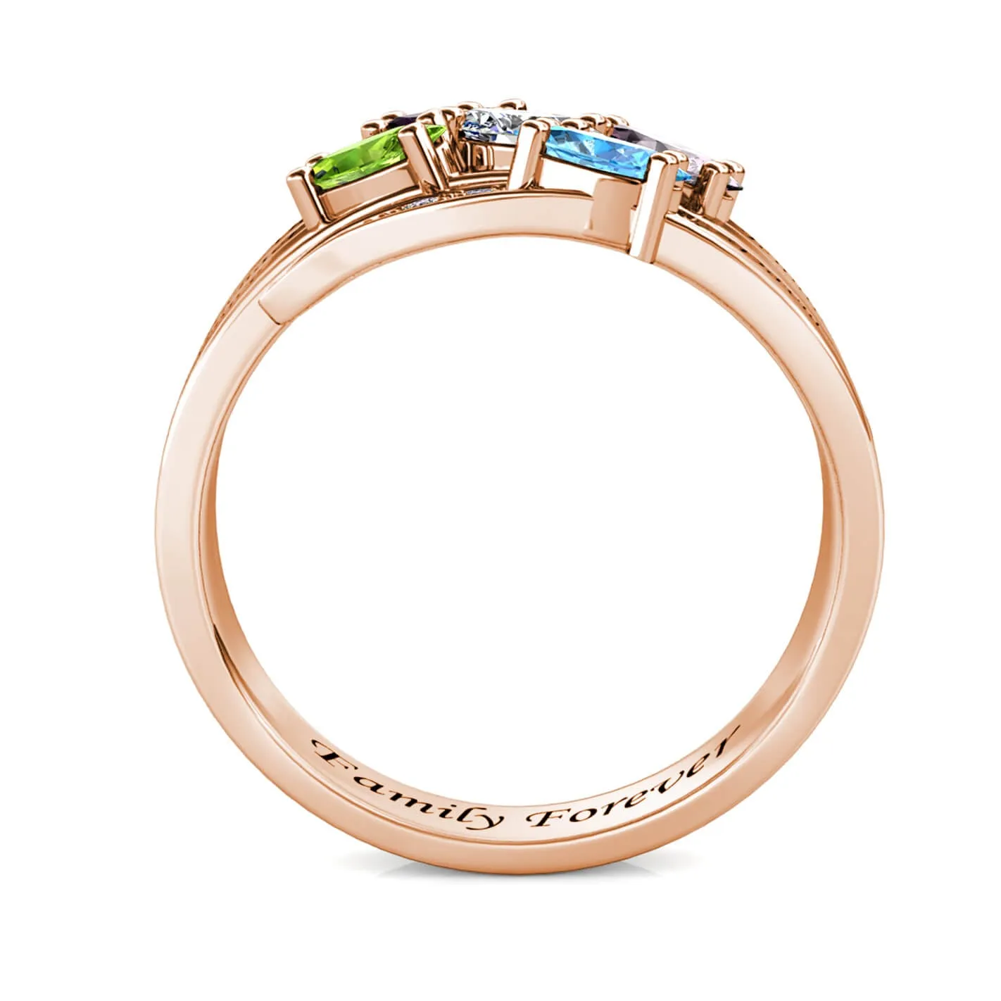Rose Gold Personalised Ring for Mum, Engraved Name Ring for Her, 5 Birthstones Ring