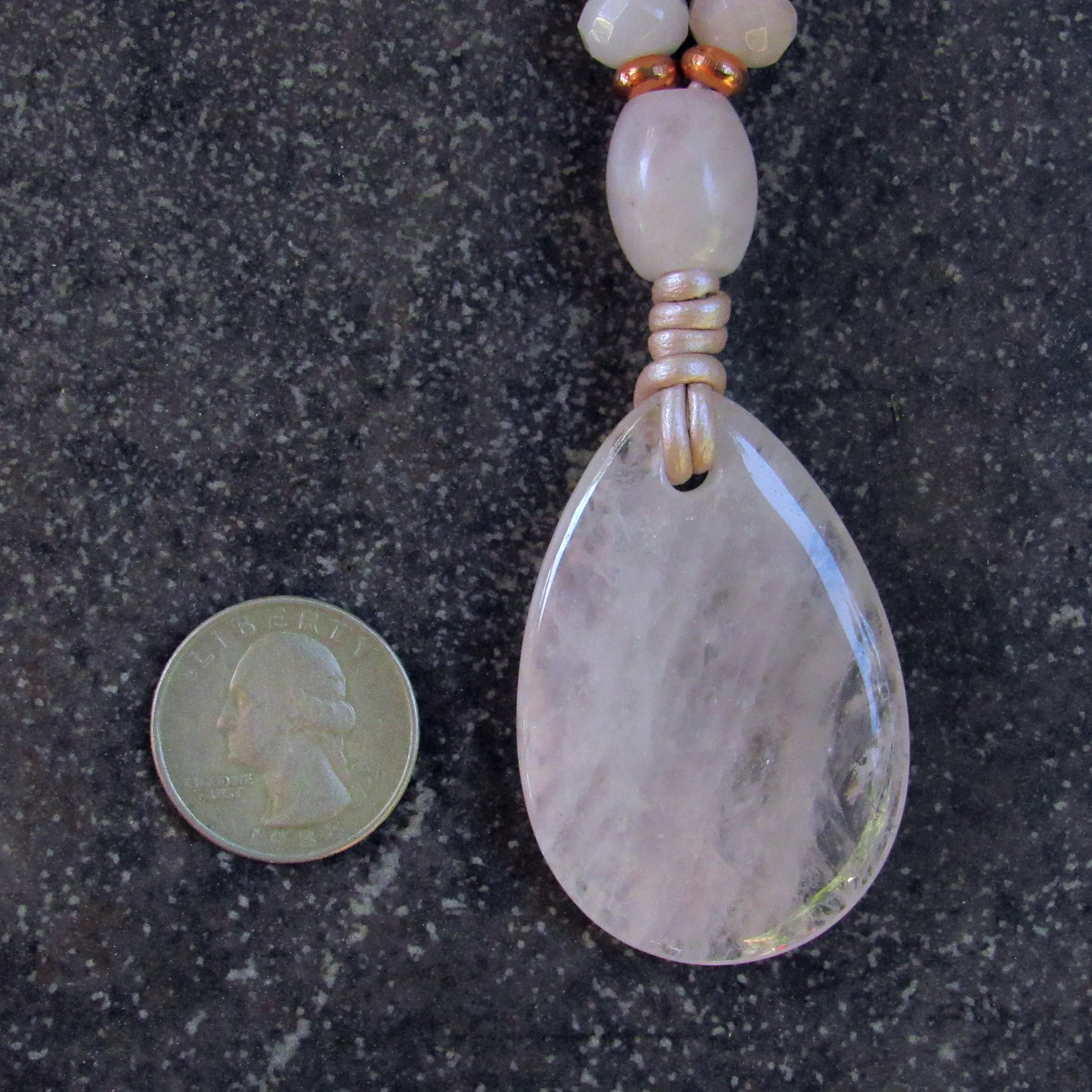 Rose Quartz and Copper on Pink Leather Necklace