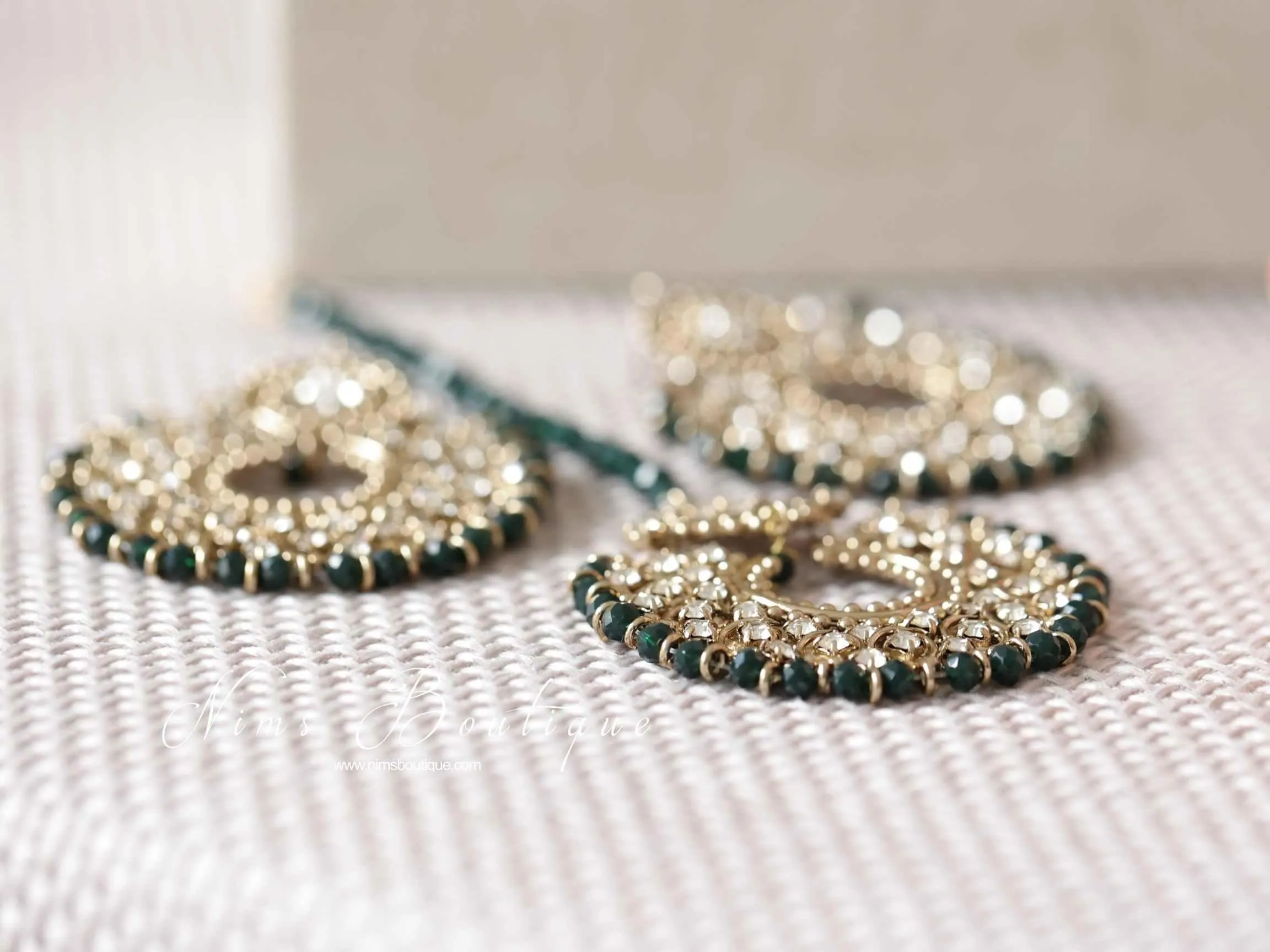 Royal Antique Gold & Dark Teal Green Chand Tikka Set