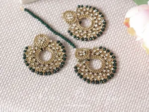 Royal Antique Gold & Dark Teal Green Chand Tikka Set