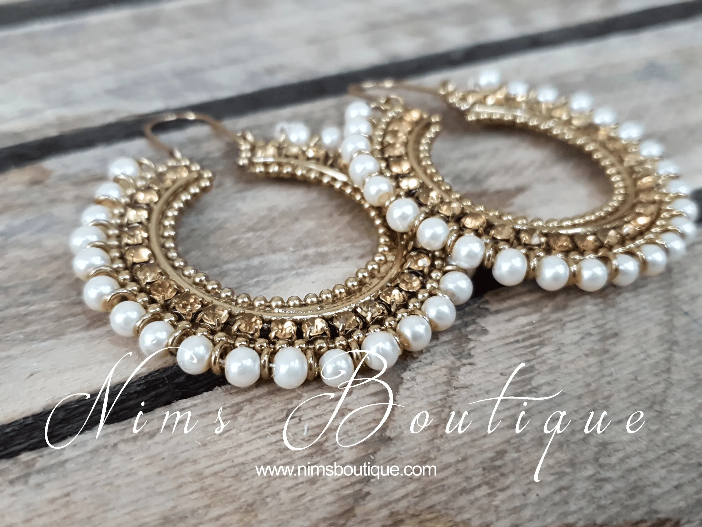 Royal  Bali Earrings with Gold Stones & Pearl