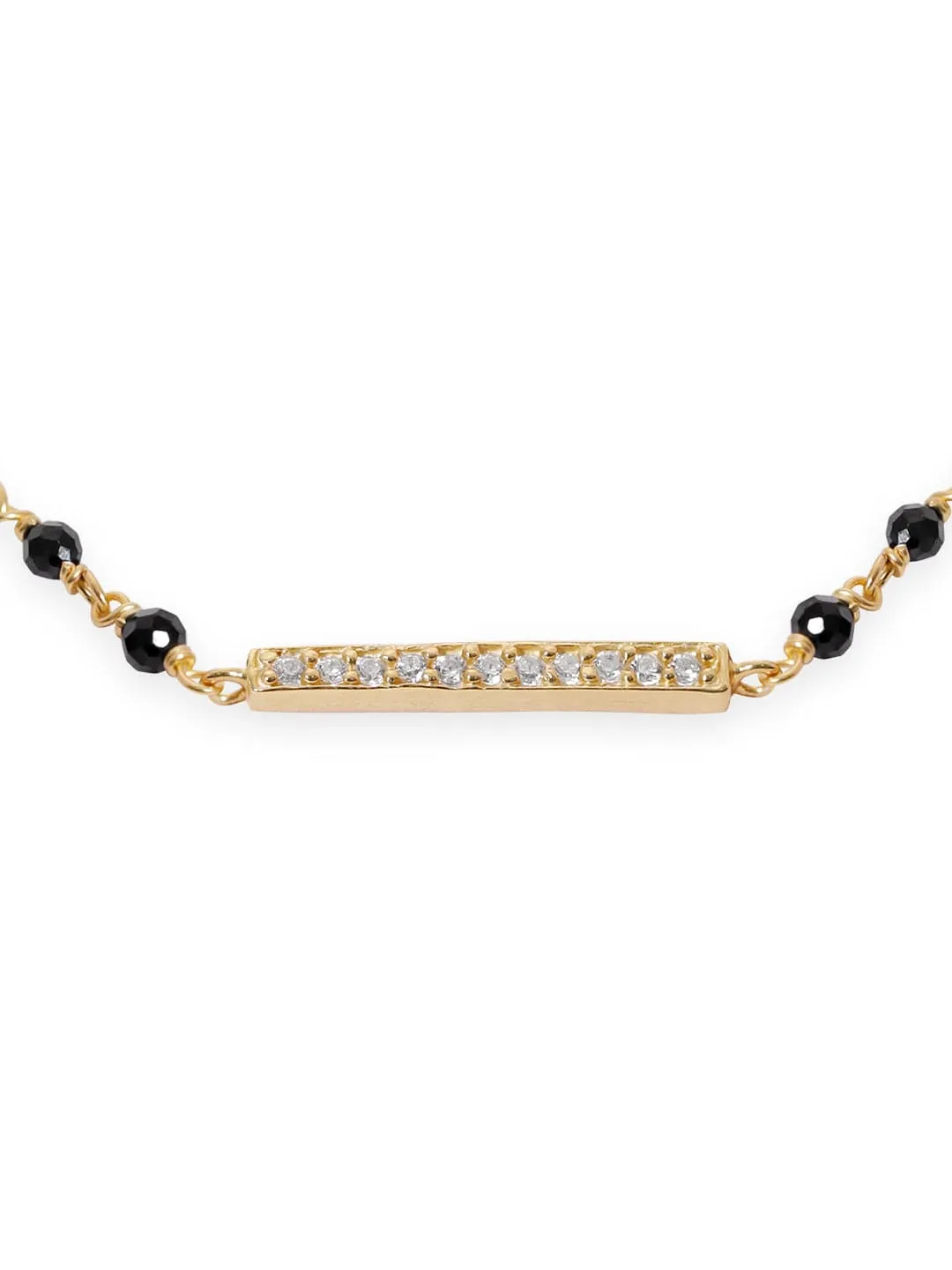Rubans 925 Silver 22K Gold plated Pave Zirconia Tag & Black beaded Mangalsutra Bracelet