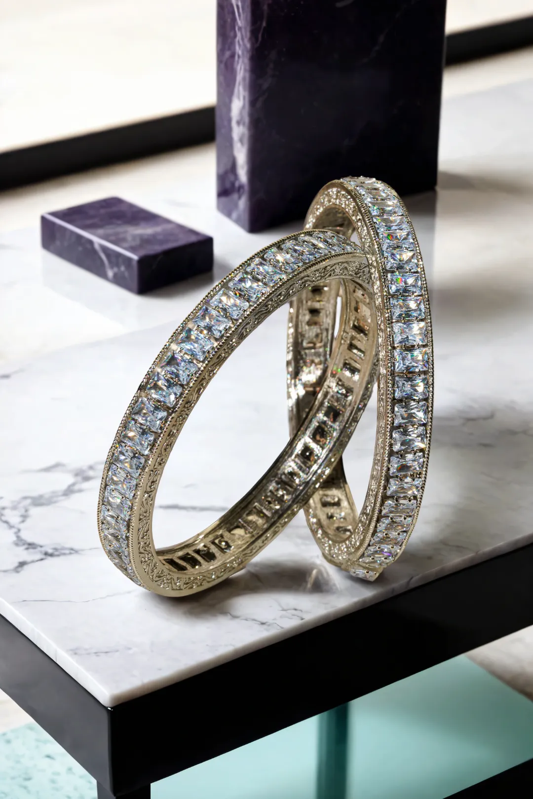 Samira Rhodium or Rose Gold-Plated Bangles with White Stones