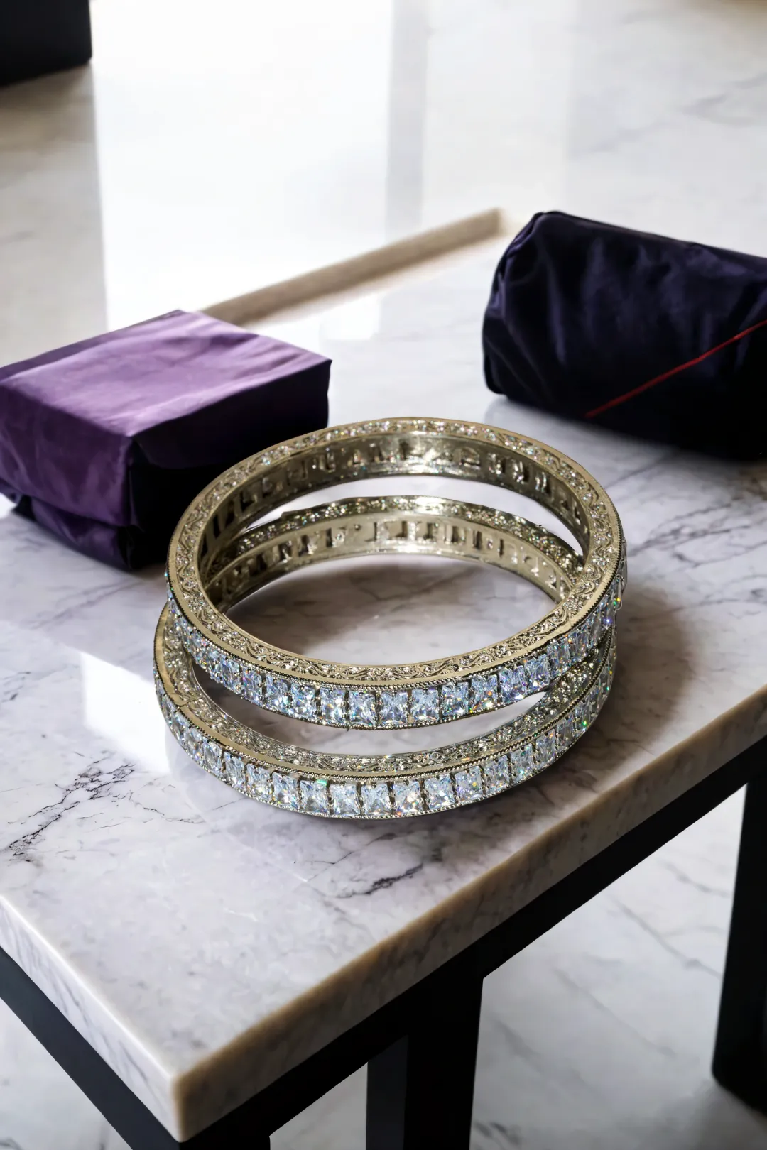 Samira Rhodium or Rose Gold-Plated Bangles with White Stones