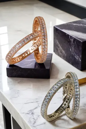 Samira Rhodium or Rose Gold-Plated Bangles with White Stones