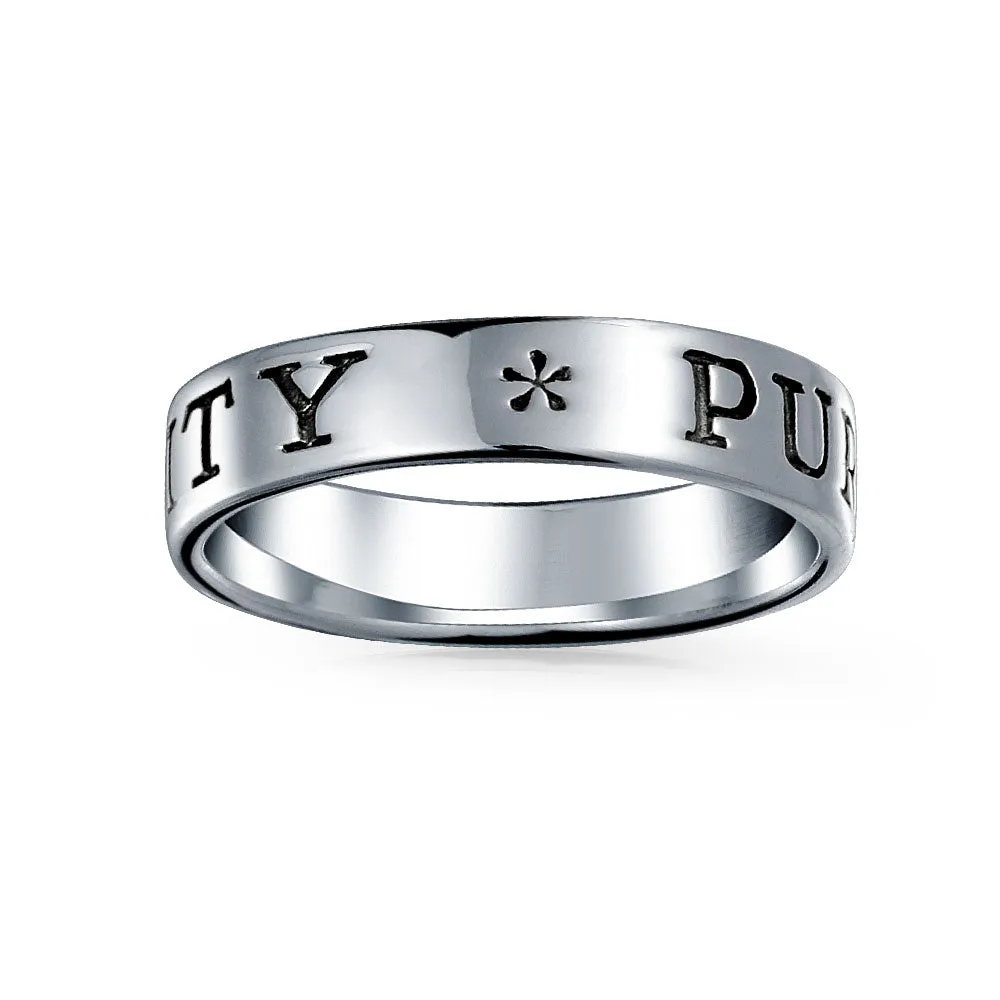 Sentimental Silver Ring: Stay Strong Promise Eternity Band Oxidized Sterling