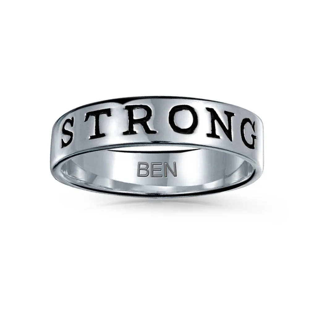Sentimental Silver Ring: Stay Strong Promise Eternity Band Oxidized Sterling