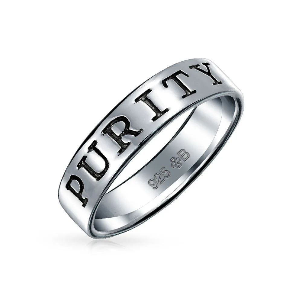 Sentimental Silver Ring: Stay Strong Promise Eternity Band Oxidized Sterling