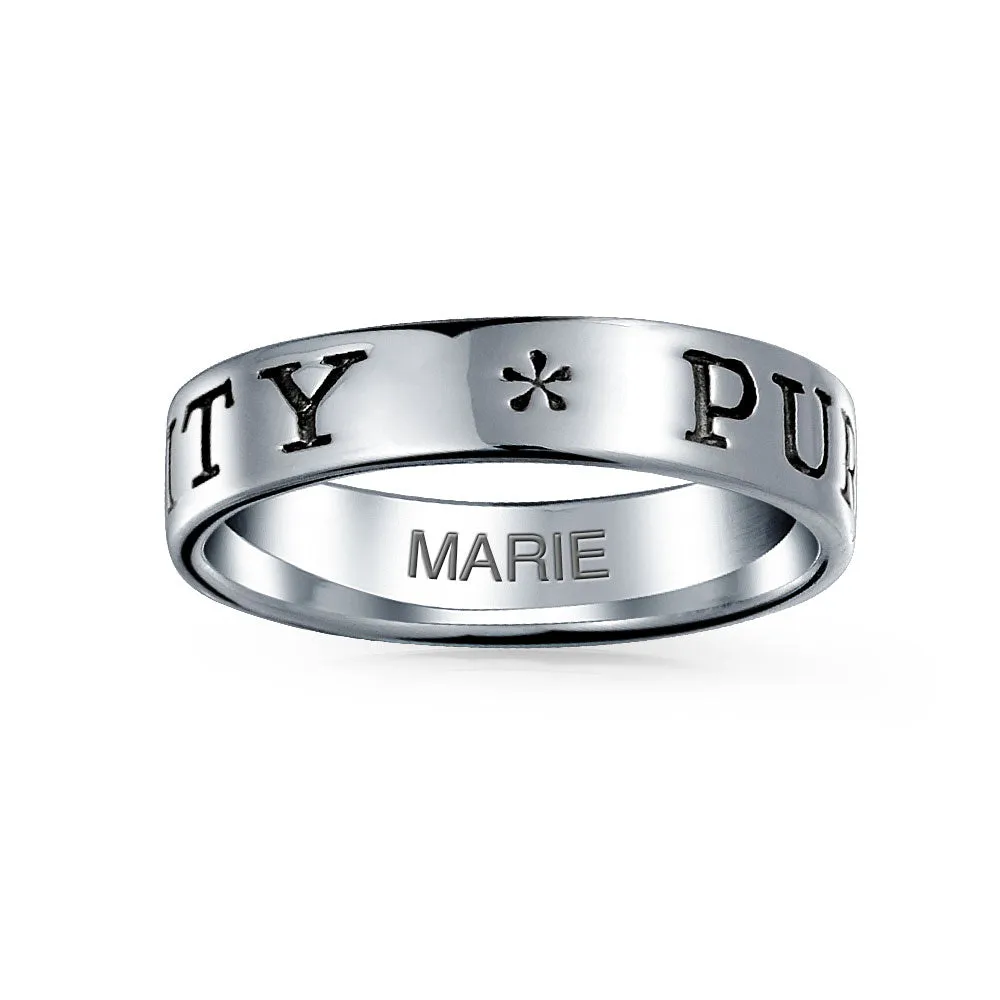 Sentimental Silver Ring: Stay Strong Promise Eternity Band Oxidized Sterling