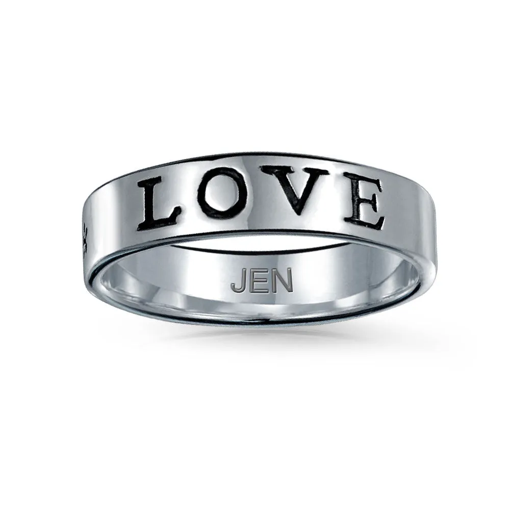 Sentimental Silver Ring: Stay Strong Promise Eternity Band Oxidized Sterling