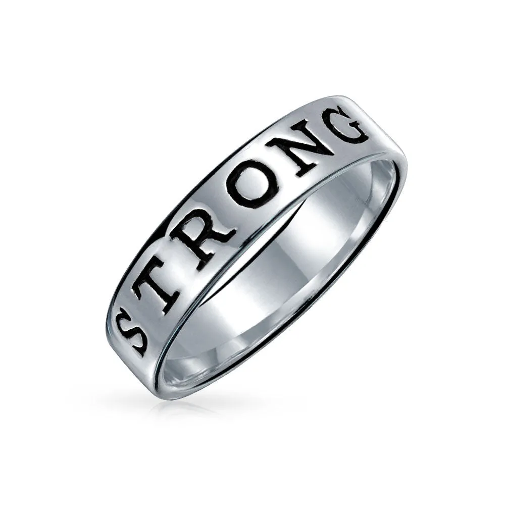 Sentimental Silver Ring: Stay Strong Promise Eternity Band Oxidized Sterling