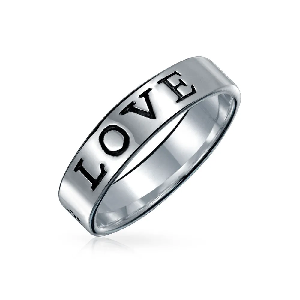 Sentimental Silver Ring: Stay Strong Promise Eternity Band Oxidized Sterling