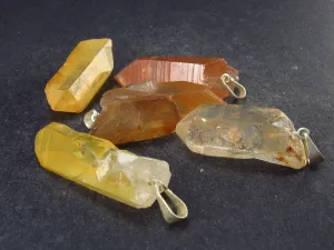 Set of 5 Tangerine Quartz Crystal Pendants From Brazil