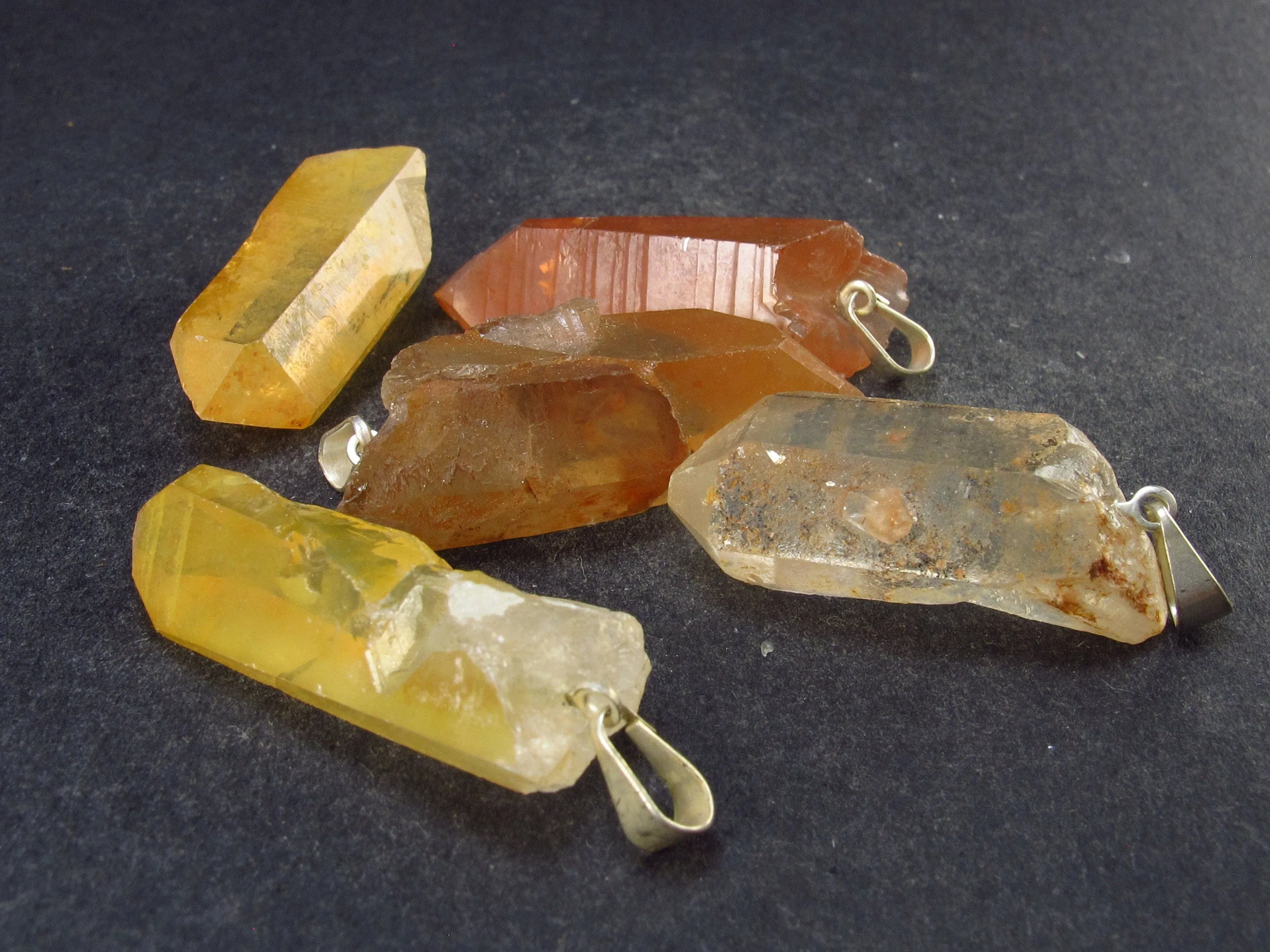 Set of 5 Tangerine Quartz Crystal Pendants From Brazil