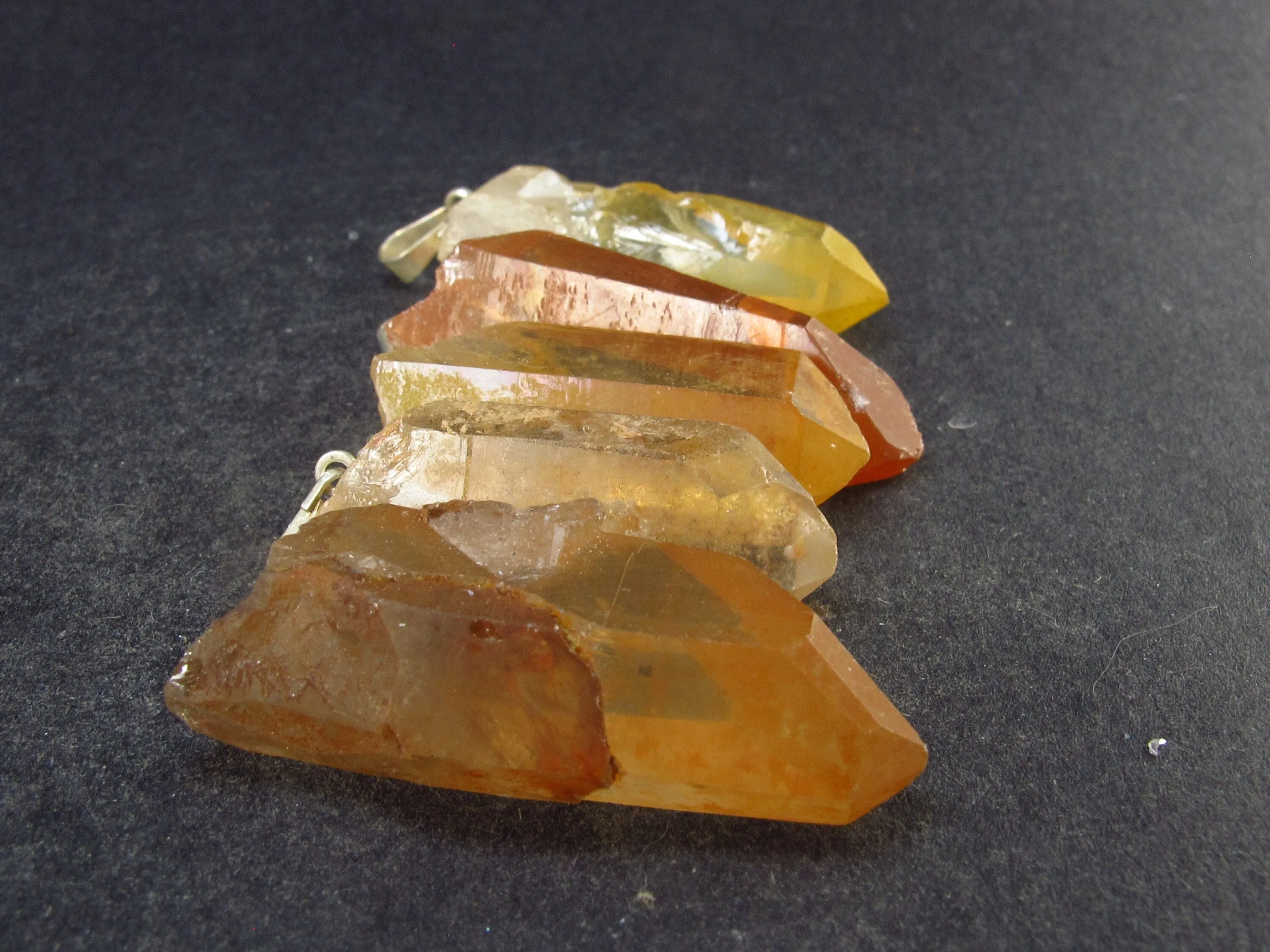 Set of 5 Tangerine Quartz Crystal Pendants From Brazil