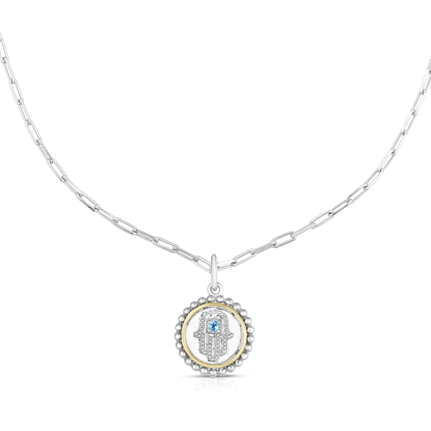 Silver & 18K Gold Hamsa Medallion Necklace