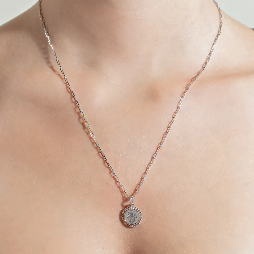 Silver & 18K Gold Hamsa Medallion Necklace