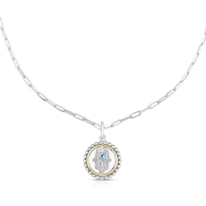 Silver & 18K Gold Hamsa Medallion Necklace