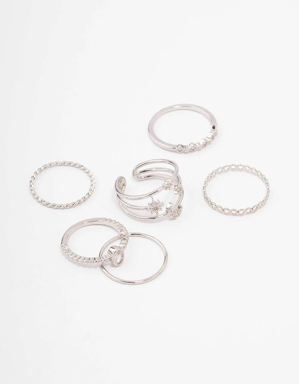 Silver Cubic Zirconia Moon & Stars Rings 5-Pack
