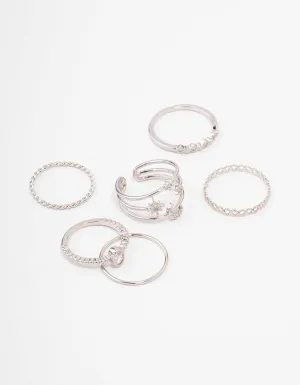Silver Cubic Zirconia Moon & Stars Rings 5-Pack