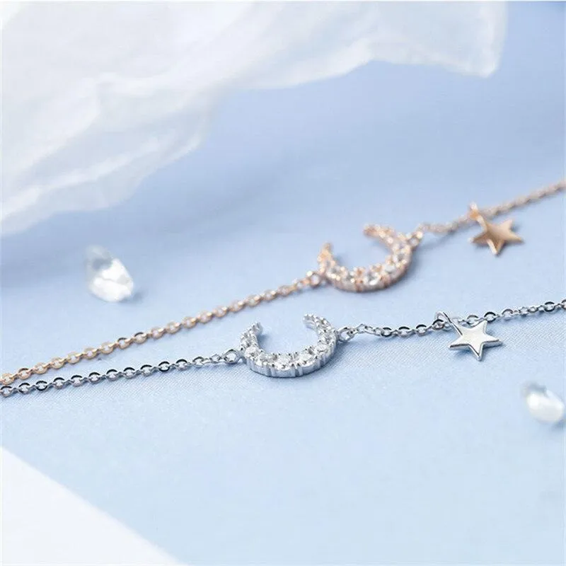 Silver Plated  Bracelets Zirconia Moon Star