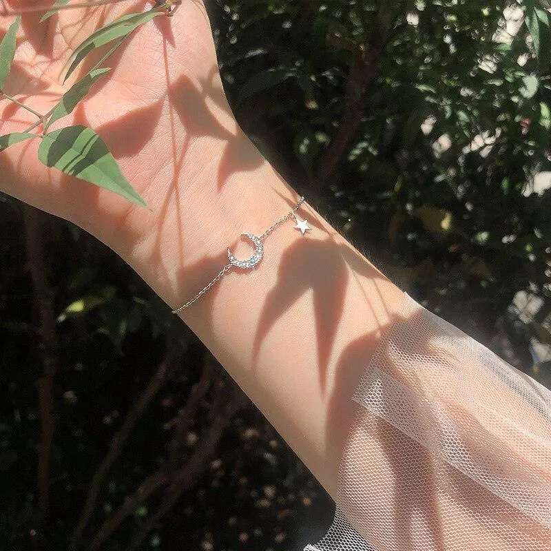 Silver Plated  Bracelets Zirconia Moon Star