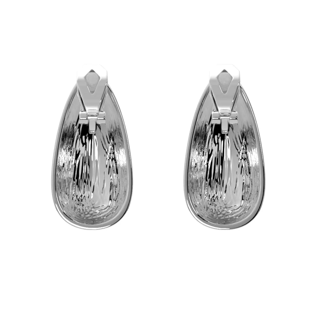 Silver Teardrop Clip On Stud Earrings