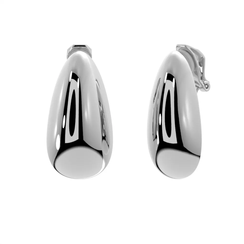 Silver Teardrop Clip On Stud Earrings