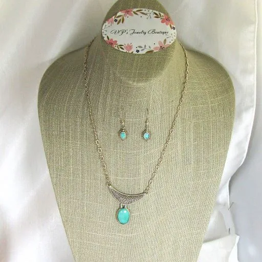 Sleeping Beauty Turquoise Pendant Necklace and Earrings