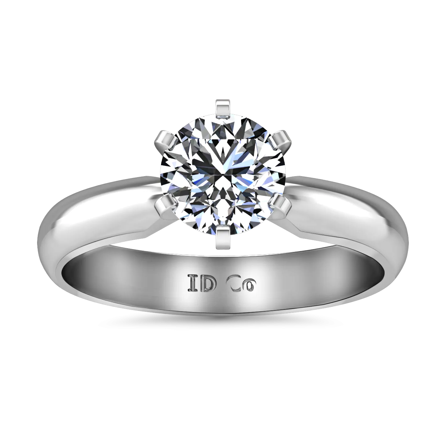 Solitaire Engagement Ring Wide Classic 6 Prong 14K White Gold