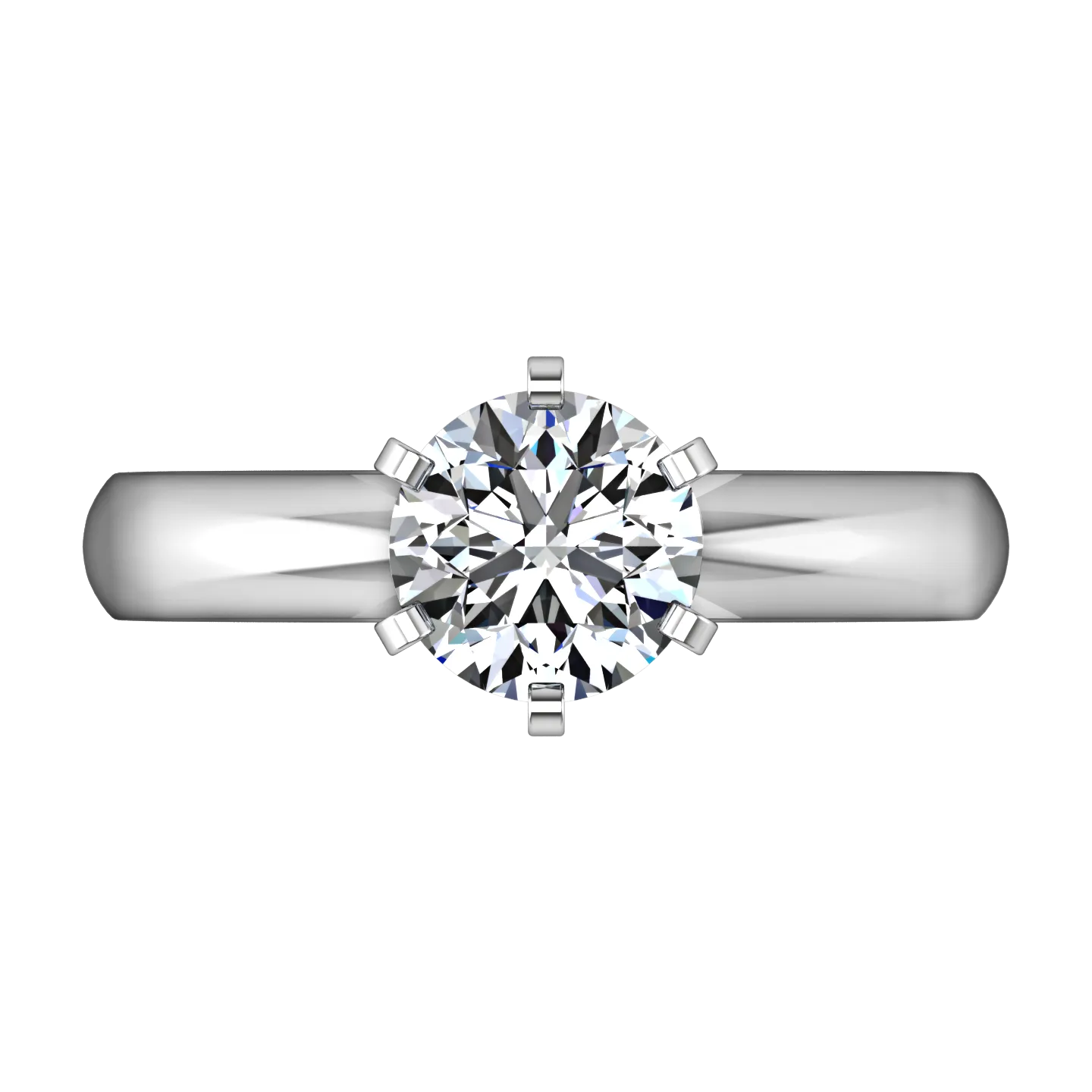 Solitaire Engagement Ring Wide Classic 6 Prong 14K White Gold
