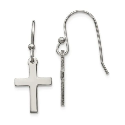 Stainless Steel Cross Dangling Earrings, 28mm