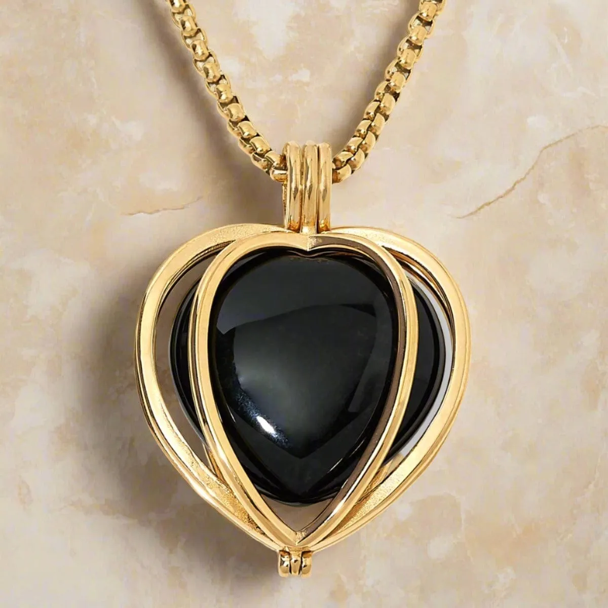 Stainless Steel Interchangeable Heart Locket with Chakra Gemstones | Adjustable Bolo Chain | 30"