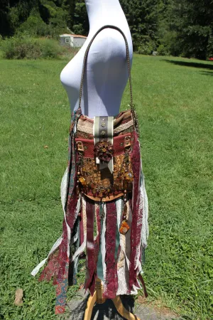 Steampunk Earth Goddess Bag, MINI Festival Fringe Bag, Hippie Handbag, Boho Chic Bag, Carpet Bag, Embellished purse