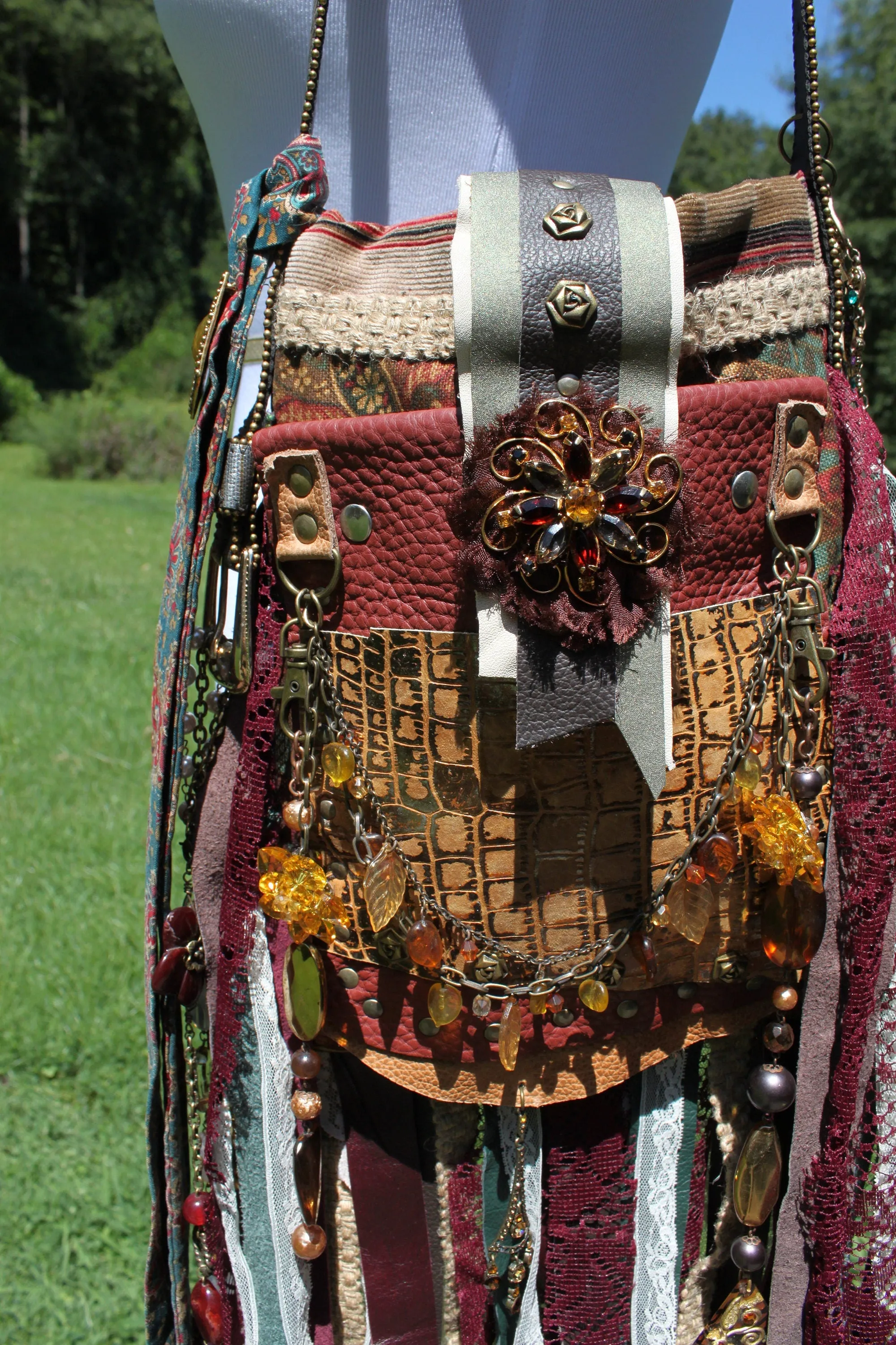 Steampunk Earth Goddess Bag, MINI Festival Fringe Bag, Hippie Handbag, Boho Chic Bag, Carpet Bag, Embellished purse
