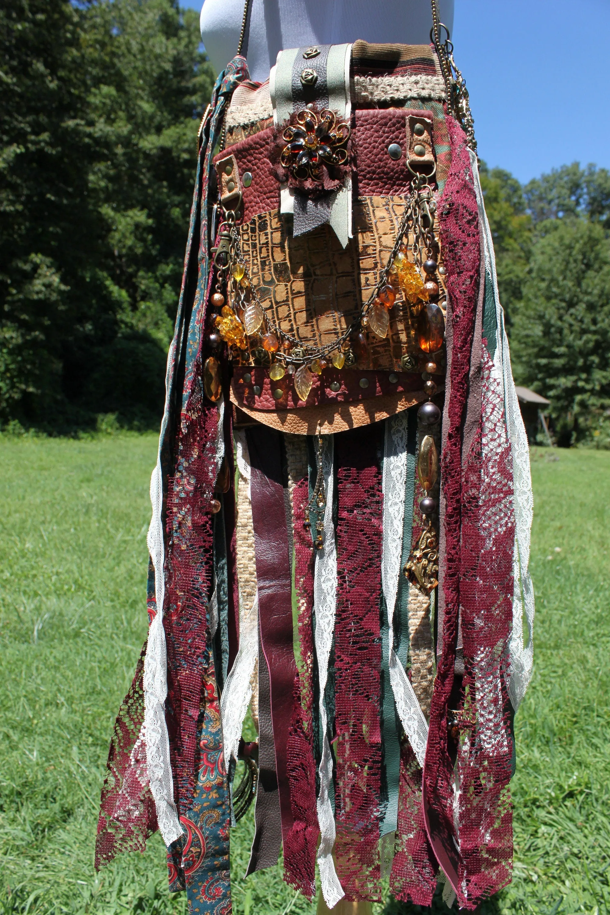 Steampunk Earth Goddess Bag, MINI Festival Fringe Bag, Hippie Handbag, Boho Chic Bag, Carpet Bag, Embellished purse