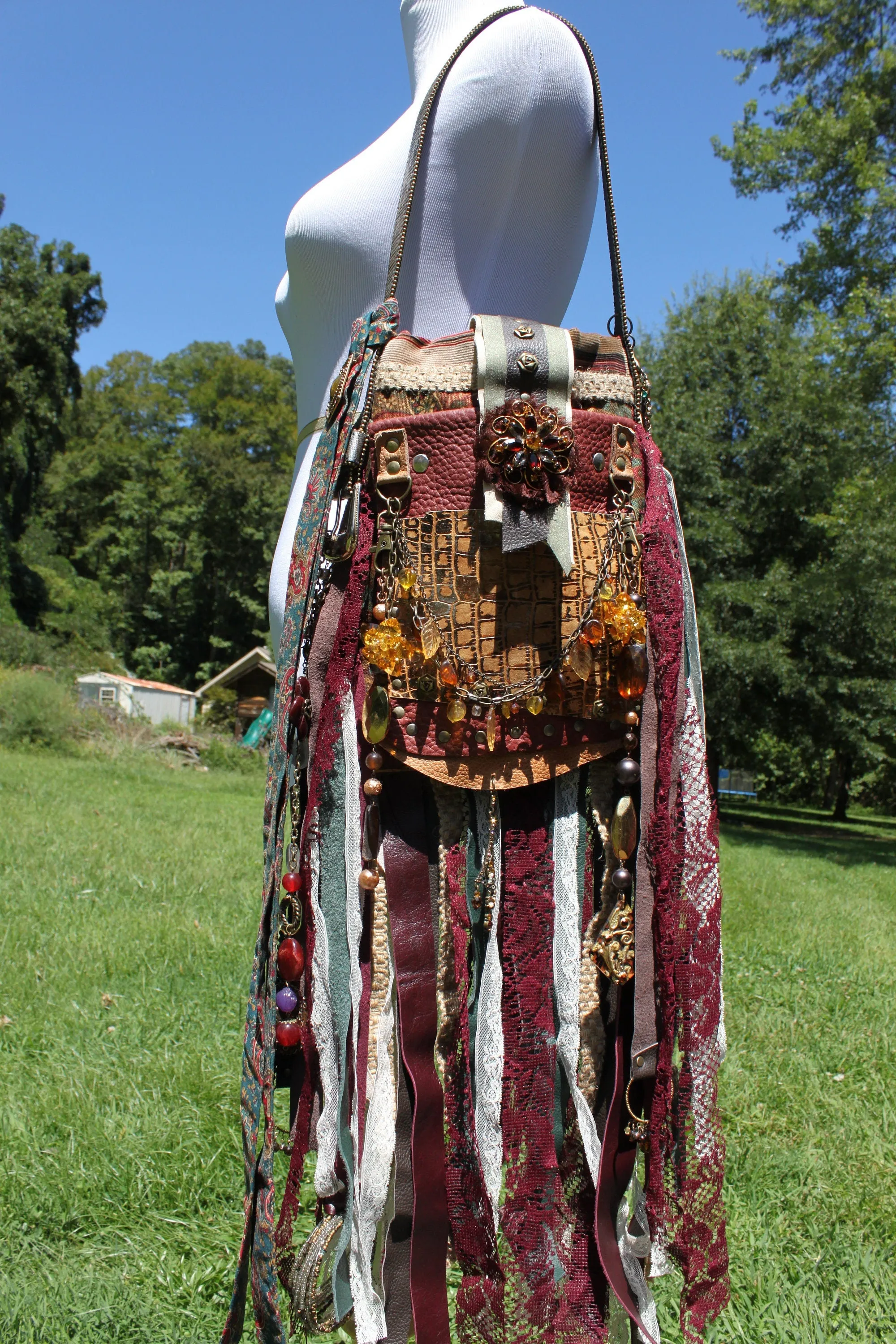 Steampunk Earth Goddess Bag, MINI Festival Fringe Bag, Hippie Handbag, Boho Chic Bag, Carpet Bag, Embellished purse