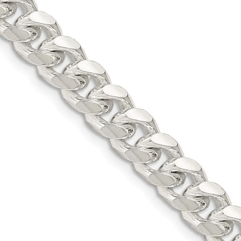 Sterling Silver 7.35mm Domed w/ Side D/C Curb Chain Necklace
