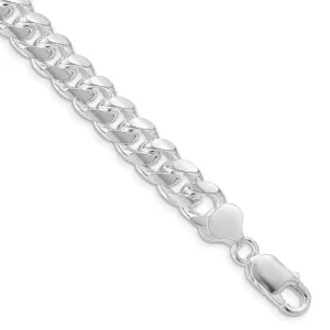 Sterling Silver Rhodium-plated 8.5mm Domed w/ Side D/C Curb Chain Bracelet