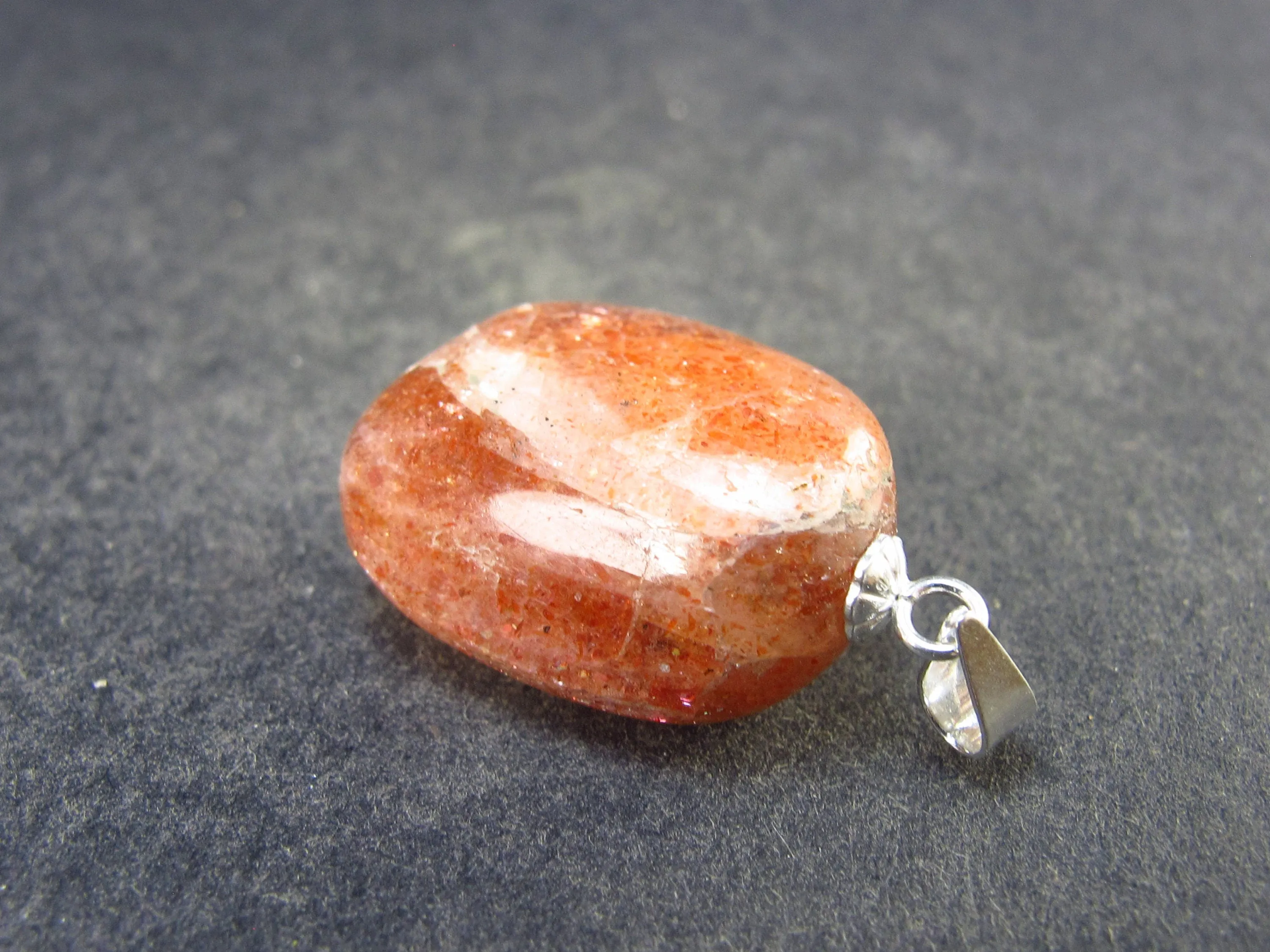 Sunstone Tumbled Crystal Silver Pendant From India - 1.2" - 5.34 grams