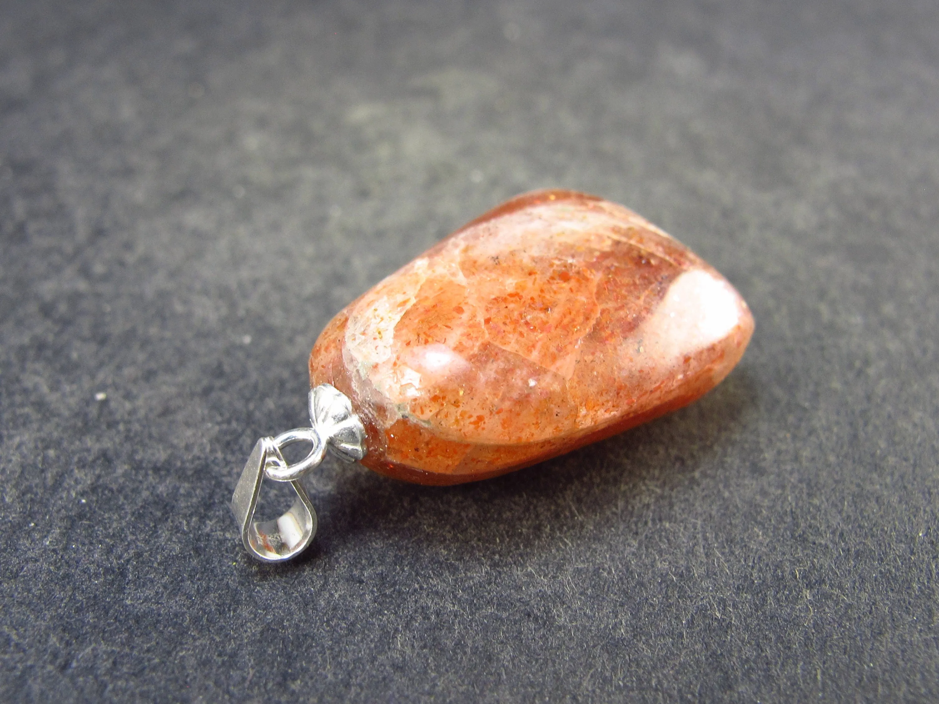 Sunstone Tumbled Crystal Silver Pendant From India - 1.2" - 5.34 grams